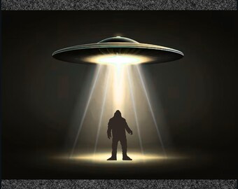 Plakat z porwaniem Bigfoota przez UFO | Grafika ścienna do druku „Chcę uwierzyć w Sasquatcha” | Pobierz cyfrowo