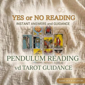 May include: A collection of nine tarot cards arranged in a grid, including The Hermit, Wheel of Fortune, The Emperor, The High Priestess, The Magician, The Fool, The Lovers, and The Devil, with a gold-toned pendulum resting on the cards.