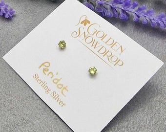 Tiny Peridot Sterling Silver Stud Earrings, August Birthstone, 3mm