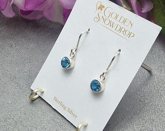 Sterling Silver Swiss Blue Topaz Drop Earrings, December Birthstone
