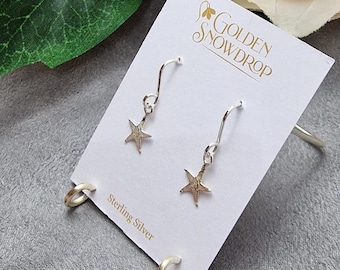 Sterling Silver Starfish Drop Earrings, Handmade Sea Jewelry
