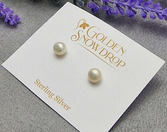 Sterling Silver White Freshwater Pearl Stud Earrings, 5mm