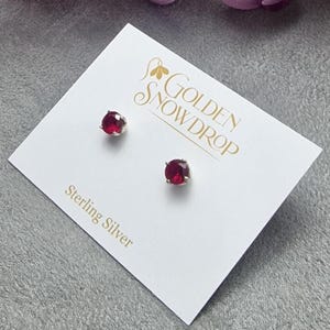 Lab-Grown Ruby Stud Earrings, Sterling Silver Leaf Detail