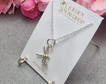 Sterling Silver Dragonfly Necklace, Insect Jewellery