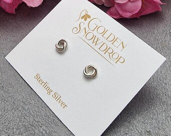 Sterling Silver Love Knot Stud Earrings, Interlinking Circles