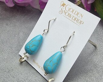 Turquoise Howlite Sterling Silver Drop Earrings, Handmade
