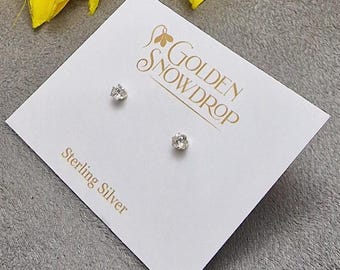 Sterling Silver Cubic Zirconia Stud Earrings, Claw Setting