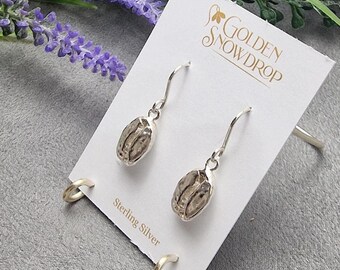 Sterling Silver Coffee Bean Drop Earrings, Handmade with Recycled Silver