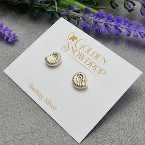 Small Ammonite 925 Sterling Silver Stud Earrings. Fossil Earrings. Dorset Jurassic Coast. Spiral Earrings. Nature. Plain Silver Studs.
