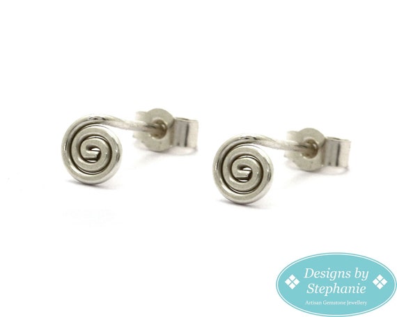 Small Spiral Gold Earrings Round Swirl Studs Handmade