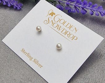 Freshwater Pearl Stud Earrings, Sterling Silver, 3mm Dainty Jewellery