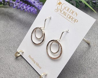 Hammered Sterling Silver Circle Drop Earrings, Handmade Double Circle