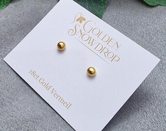 Yellow Gold Vermeil Ball Stud Earrings, 4mm Minimalistic