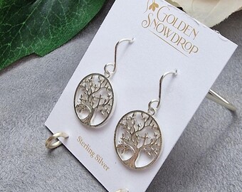Sterling Silver Tree of Life Drop Earrings, Nature Jewellery