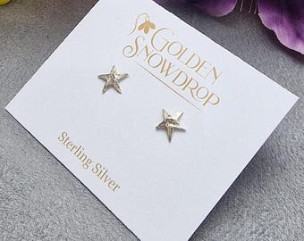 Pendientes de estrella de mar hechos a mano en plata de ley reciclada, 8 mm