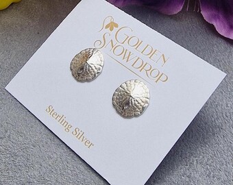 Sterling Silver Sand Dollar Stud Earrings, Handmade Beach Jewellery