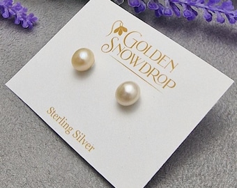 Sterling Silver Freshwater Pearl Stud Earrings, Classic Style