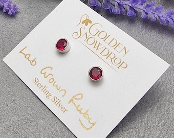 Lab-Grown Ruby Sterling Silver Stud Earrings, July Birthstone