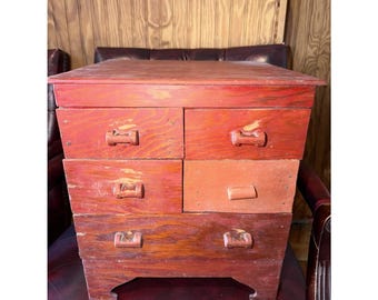 Primitive Antique 5 Drawer Parts Seed Thread Cabinet Apothecary Chest Handmade