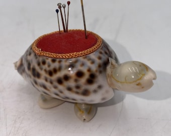 Vintage Sewing Pincushion Crab Shell Turtle  Needles Holder Funky