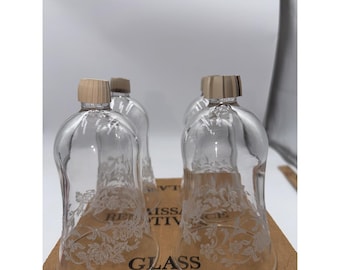 Vintage Set 4 Homco Renaissance 5" Etched Floral Glass Votive Peg Holders New