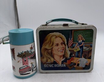 Vintage The Bionic Woman Metal Lunchbox & Thermos Fantastic