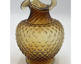 Wazon ze szkła vintage Indiana Tiara Amber Hobnail Swirl, doskonały