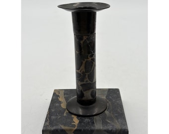Vintage Art Deco Black Marble w/Gray & Brown Veins Taper Candle Holder