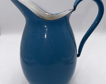 Old Farmhouse Vintage Blue Enamelware Graniteware  Milk Pitcher 10" Grandma Core