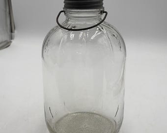 Antique 1 Gallon Clear Bail Handled Duraglas Jar & Aged Zinc Lid