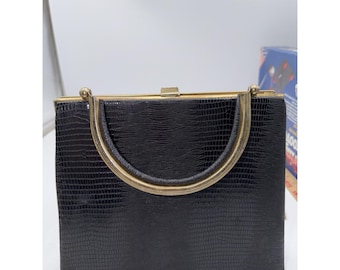 Borsa a mano vintage anni '50/'60 Dover in pelle oro e nera, stile retrò, prodotta negli Stati Uniti.