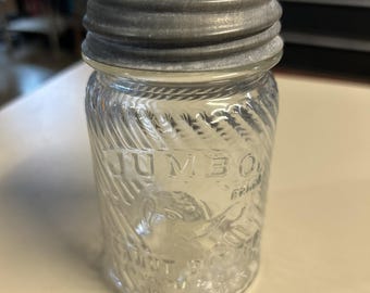 Vintage 1 LB Jumbo PEANUT BUTTER Jar Frank Tea Co.Cincinnati Ohio June 24, 1930