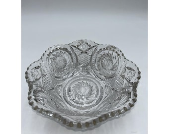 Antique Edwardian Clear Pressed Glass Salad/Punch Bowl WHIRLWIND c.1910+