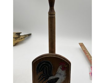 Vintage Wooden Paper Towel Holder Hand Painted Rooster Signed