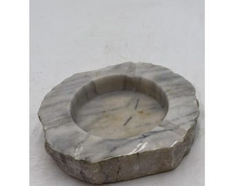 Genuine Alabaster Hand Carved In Italy Large Vintage Ashtray 7" x 6" x 1.5" WOW!