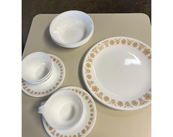 Vintage Pyrex Corelle BUTTERFLY GOLD, 3 Place Settings + Extra 14 Pcs. Total