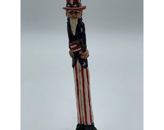Vintage Signed Folk Art July 4th Sculpture UNCLE SAM Pencil Skinny