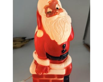 Vintage Santa & Chimney  Lighted Blow Mold 13.5" General Foam Plastics Or Empire