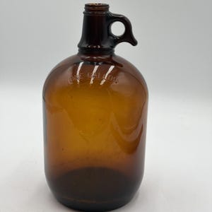 Vintage Antique One Gallon Amber Brown Glass Jug Bottle Finger Loop