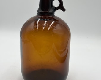 Vintage Antique One Gallon Amber Brown Glass Jug Bottle Finger Loop