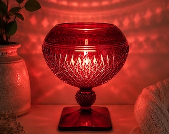 Vintage Cambridge Ruby Red Fairy Lamp Rose Bowl | Elegant Cottagecore Glass Home Decor 5.5”