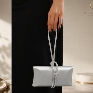 Silver Rhinestone Clutch Bag with Strap