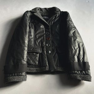 Vintage Mariella Rosati Jacket Tweed Patchwork Mixed Buttons Padded Blazer Y2K Cyber Grunge Office Goth Dark Academia Corporate Shrug