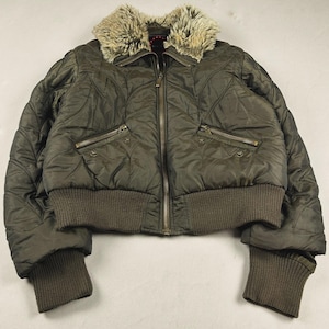 Vintage olivgrön vadderad bomberjacka med lövmönster, quiltad krage, vadderad kappa, Gorpcore Techwear Cyber ​​Grunge-tröja, år 2000