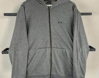 Vintage Oakley Zip Up Hoodie Heather Grey Embroidered Ellipse Logo Y2K Technical Gorpcore Cyber Grunge Casual Streetwear Sweatshirt