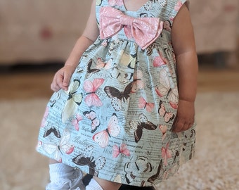 Baby Girl Butterfly Dress with Bloomers Spring Easter Outfit Toddler Pink Floral Dress for baby gift