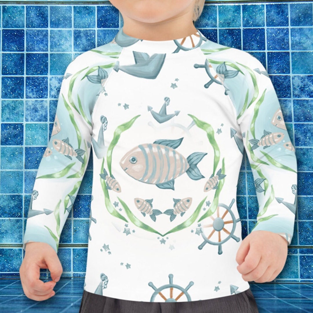 Fish Pattern Rash Guard Kids' Fish Motif Rash Guard: UPF Sun Protection Swim Shirt - Etsy