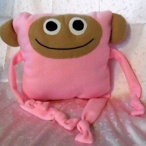 Handcrafted Pink Monkey Pillow Kid&#39;s Snuggly Fleece Pillow Pal Adorable Child&#39;s Toy Pillow Fun Gift for Kids Monkey Lover Gift for Toddler