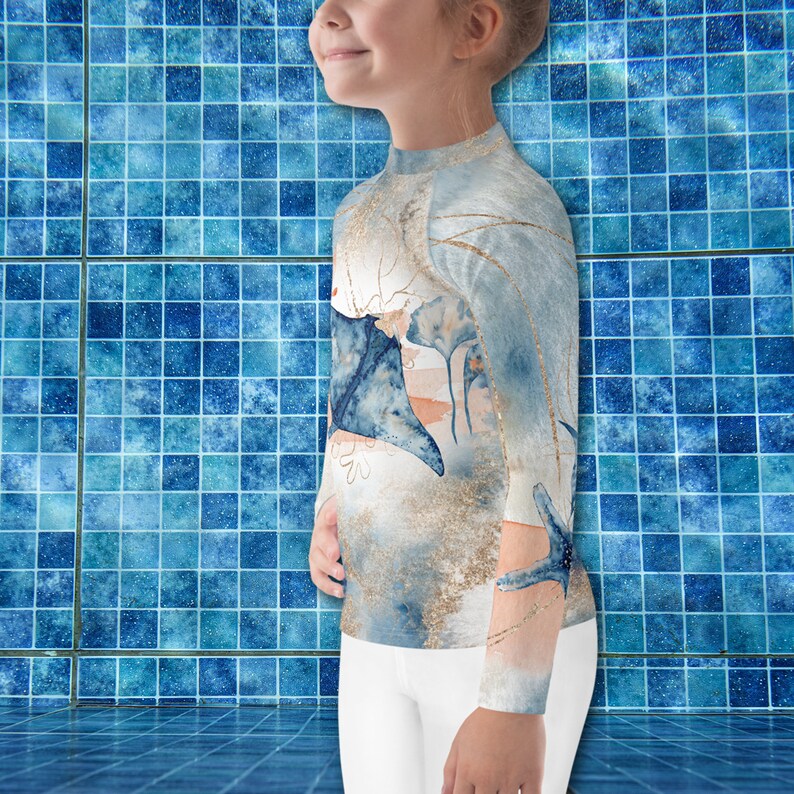 Kids Long Sleeve Rash Guard Girls Rash Guard Sun Protection Sun Shirt Sting Ray Swim Shirt for Kids Beach Tee Shirt Custom Rash Guard image 2