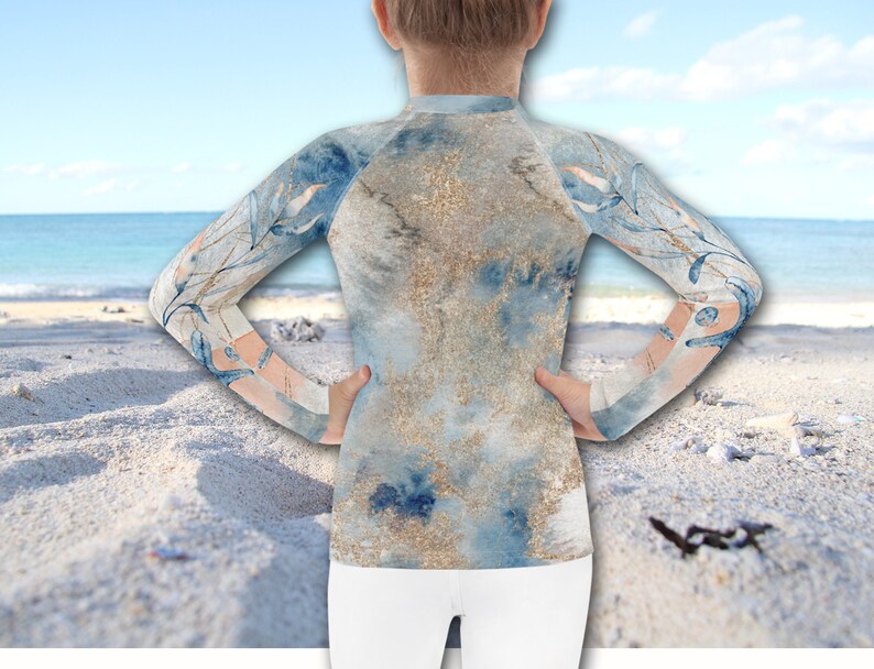 Kids Long Sleeve Rash Guard Girls Rash Guard Sun Protection Sun Shirt Sting Ray Swim Shirt for Kids Beach Tee Shirt Custom Rash Guard image 4